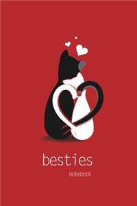 Besties Notebook, Blank Write-in Journal, Dotted Lines, Wide Ruled, Medium (A5) 6 x 9 Inches (Red)