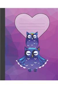 Pretty Teal Blue Purple Owls Cute Composition Wide-ruled blank line School Notebook