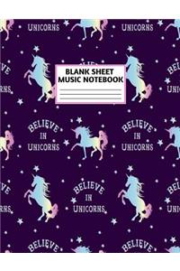 Blank Sheet Music Notebook: Cute Unicorn Matte Cover Design with 110 Pages White Paper Interior for Musician Students and Professionals Playing Piano, Ukelele, Mandolin and oth