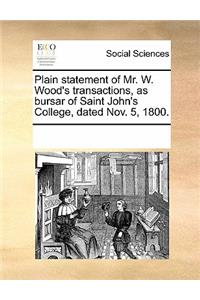 Plain Statement of Mr. W. Wood's Transactions, as Bursar of Saint John's College, Dated Nov. 5, 1800.