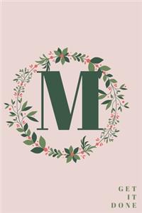 Monogram Initial Letter M Notebook with Rose Pink Floral Journal for Women, Girls Birthday Gift and School
