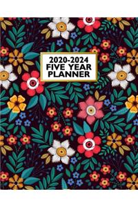 2020-2024 Five Year Planner: Beautiful Vintage Cross Stitch Flowers - 60 Month Calendar and Log Book - Business Time Management Plan - Agile Sprint - Medical Appointment - Socia