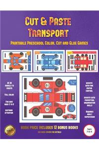 Printable Preschool Color, Cut and Glue Games (Cut and Paste Transport)