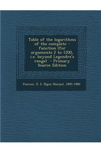 Table of the Logarithms of the Complete -Function (for Arguments 2 to 1200, i.e. Beyond Legendre's Range)