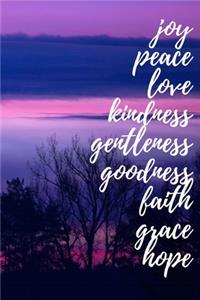 A Blank Lined Journal for Girls, Purple Sunset, Joy, Peace, Love, Kindness, Gentleness, Goodness, Faith, Grace, Hope, 6x9, 120 pages