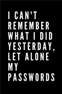 I Can't Remember What I Did Yesterday Let Alone My Passwords
