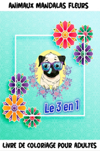 LE 3 EN 1 livre de coloriage pour adultes Animaux Mandalas Fleurs