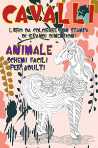 Libro da colorare con stampa di grandi dimensioni - Schemi facili per adulti - Animale - Cavalli