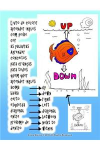 Livro de colorir aprender ingles com peixe cor as palavras Aprender conceitos para crianças para todos quem quer aprender inglês acima baixa certo esquerda diagonal entre próximo de dentro
