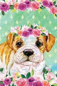 Journal Notebook For Dog Lovers Bulldog Puppy In Flowers 2