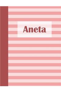 Aneta: Personalized Composition Book School Notebook, College Ruled (Lined) Journal, Pastel Pink Stripe Pattern with First Name