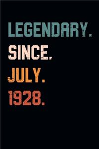 Blank Lined Journal, Notebook, Diary, Planner - Legendary Since July 1928 - 91st Birthday Gift For 91 Years Old Men and Women born in July