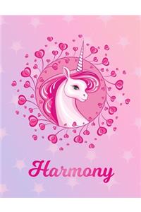 Harmony: Unicorn Sheet Music Note Manuscript Notebook Paper - Magical Horse Personalized Letter B Initial Custom First Name Cover - Musician Composer Instrum