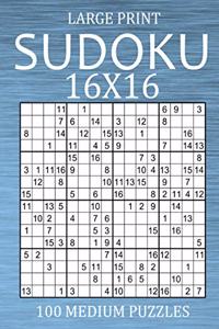 Large Print Sudoku 16x16 - 100 Medium Puzzles