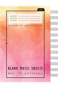 Blank Music Sheets: Sweet & Juicy Pink Pastel Music Cover Design - 12 Stave 100 Pages, 8.5x11 Inches: Perfect Binding