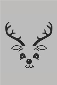 Cute reindeer face (Black and White), Christmas Notebook Kids, Lined Journal/Notes Christmas