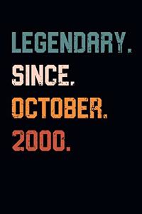 Blank Lined Journal, Notebook, Diary, Planner - Legendary Since October 2000 - 19th Birthday Gift For 19 Years Old Men and Women born in October
