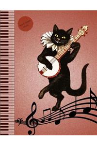 Blank Sheet Music: Cat Playing Banjo, Composition Manuscript Staff Paper Notebook