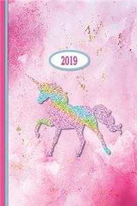 2019 Planner - Pink Rainbow Glitter Unicorn