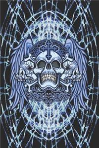 Gothic Notizbuch Totenschädel mit Kreuz in blau