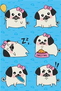 Bullet Journal Notebook for Dog Lovers Pug Life - Blue