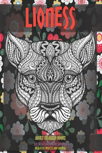 Adult Coloring Books Realistic Insects and Animal - 50 Creatures and Animal - Lioness