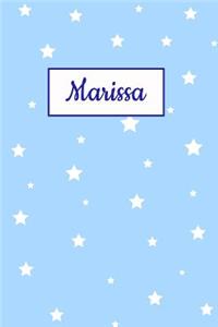 Marissa: Personalized Name Journal. Wide Ruled (Lined) Writing Diary, Composition Book. Baby Blue Star Cover for Girls, Kids and Teens