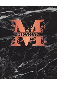 Meagan: Personalized Journal Notebook for Women or Girls. Monogram Initial M with Name. Black Marble & Rose Gold Cover. 8.5 X 11 110 Pages Lined Journal Pap