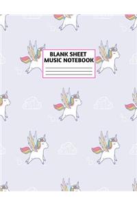 Blank Sheet Music Notebook: Cute Unicorn Matte Cover Design with 110 Pages White Paper Interior for Musician Students and Professionals Playing Piano, Ukelele, Mandolin and Oth