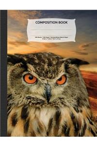 Wise Owl Sunset Composition Notebook, Unruled Blank Sketch Paper: 100 Sheets / 200 Pages, 9-3/4