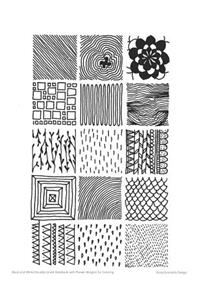 Black and White Doodles Lined Notebook with Flower Margins for Coloring