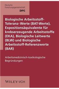 Biologische Arbeitsstoff-Toleranz-Werte (BAT-Werte), Expositionsäquivalente für krebserzeugende Arbeitsstoffe (EKA), Biologische Leitwerte (BLW) und Biologische Arbeitsstoff-Referenzwerte (BAR)