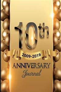 10th Anniversary Journal: 10 Years Anniversary Gift For Him Her Husband Couples Wife Business Boo / Perfect Bound 6x9 Lined Notebook With Golden Cover For Sharing Memories, B