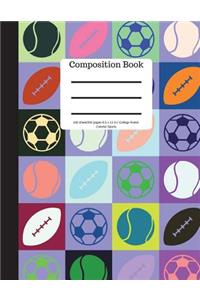 Composition Book 100 Sheet/200 Pages 8.5 X 11 In.-College Ruled Colorful Sports