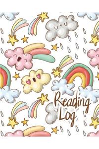 Reading Log: Gift for Book Lovers/ Reading Journal Cute Clowds and Rainbow Doodles Cover Large(8x10), 200 Record Pages