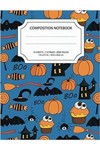 Colorful Halloween Composition Notebook: Wide Ruled, 55 Sheets for School,personal or Office Use