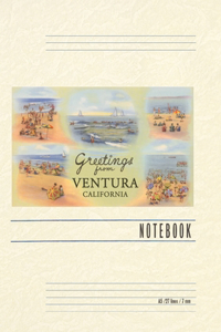 Vintage Lined Notebook Pastel Beach Scenes, Greetings from Ventura, California