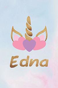 Edna: Personalized First Name Unicorn Gift Birthday Girl Notebook Journal 104 Pages