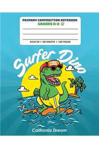 Primary Composition Notebook Grades K-2 Surfer Dino California Dream
