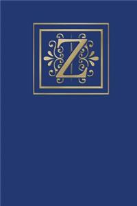 Z: Ruled Journal, 160 Pages, 6x9 Inch (15.24 X 22.86 CM) Soft Cover/ Paperback. Blue Background and Gold Monogram Letter Z