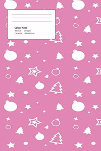 Christmas Pink Pattern Composition College Ruled Book (7.44 x 9.69) 200 pages V9