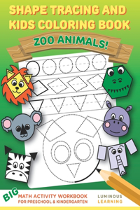 Shape Tracing and Kids Coloring Book - Zoo Animals