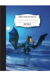 Composition notebook wide ruled 8.5 x 11 inch 200 page, Dragon in blue space