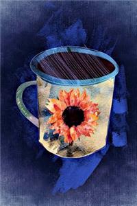 Lovely Blue Coffee Cup with a Sunflower Design Illustration Art Journal