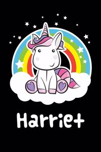 Harriet: Personalized Name Notebook Blank Journal For Girls Or Women With Unicorn