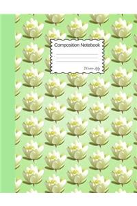 Water Lily Composition Notebook: Graph Paper Book to write in for school, take notes, for kids, yoga students, science teachers, homeschool, glossy mint green floral Soft Cover