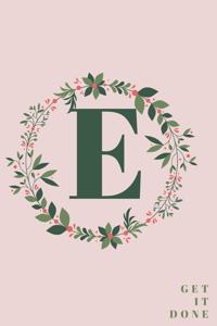 Monogram Initial Letter E Notebook with Rose Pink Floral Journal for Women, Girls Birthday Gift and School
