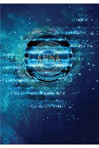 Anna Notebook: Art Deco - 7"X10" Blue Spiritual Cosmic Composition Book