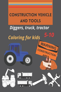 Construction vehicles and tools coloring for kids
