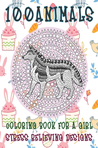 Coloring Book for a Girl - 100 Animals - Stress Relieving Designs